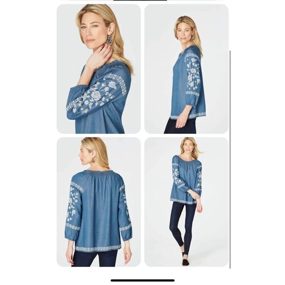 J Jill Denim Tencel Peasant Top - Picture 3 of 7